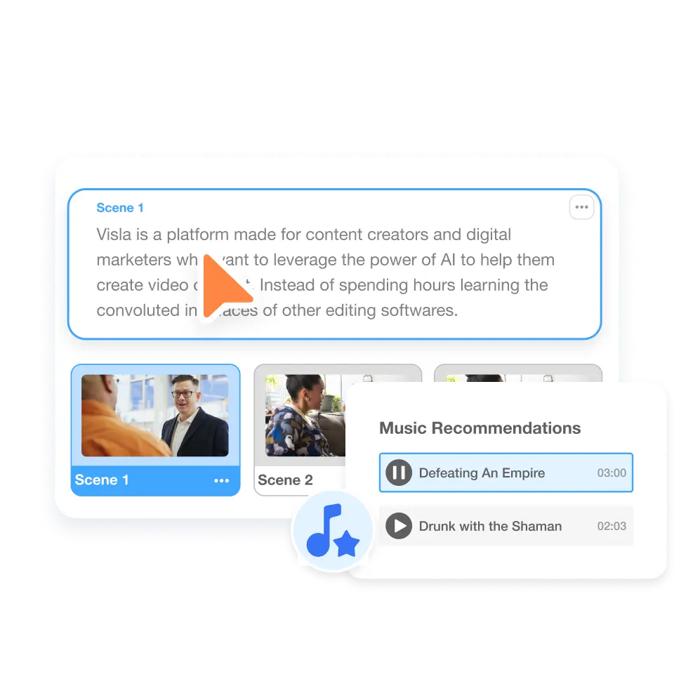 Visla’s AI creates polished sales video scenes with visuals, music, and smooth transitions.